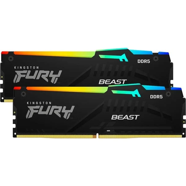 Kingston FURY DIMM 32 GB DDR5-6800 (2x 16 GB) Dual-Kit, Arbeitsspeicher (schwarz, KF568C34BBEAK2-32, FURY Beast RGB, INTEL XMP, AMD EXPO)