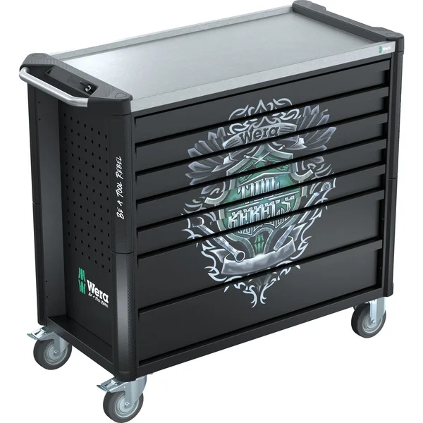 Wera 9702 Tool Rebel Werkstattwagen Stainless XXL 2, mit Bestückung, Werkzeugwagen (schwarz/silber, 202-teilig, im exklusiven Tool Rebel Design)