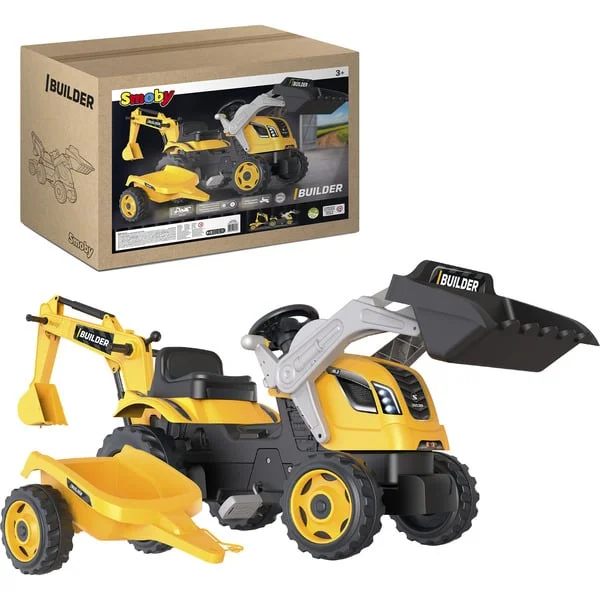 Smoby Traktor Builder Max mit Anhänger, Kinderfahrzeug (gelb, B-Ware)