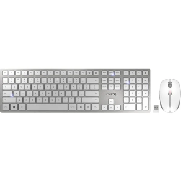 CHERRY DW 9100 SLIM, Desktop-Set (weiß/silber, EU-Layout (QWERTY), Cherry SX-Scherentechnologie)