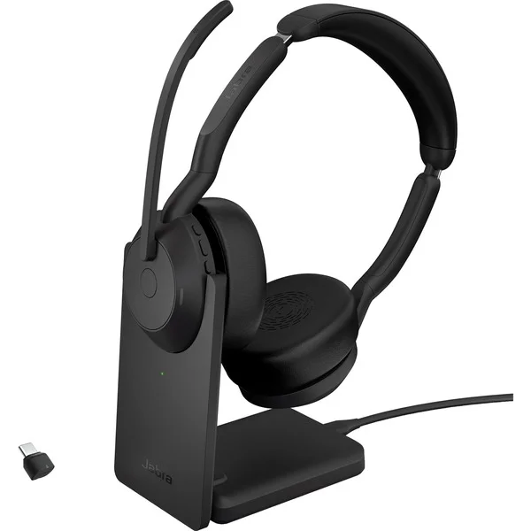 Jabra Evolve2 55, mit Ladestation, Headset (schwarz, Stereo, Microsoft Teams, USB-C, Link380c)