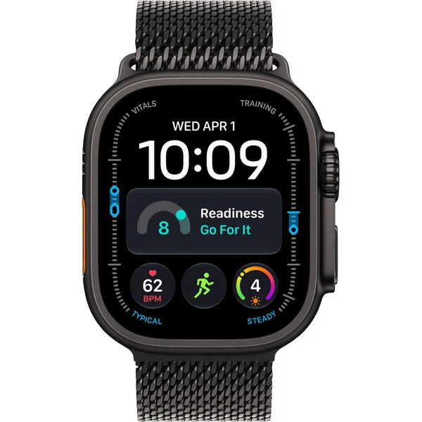 Apple Watch Ultra 4, Smartwatch (Titan schwarz, 49 mm, Milanaise Armband Titan schwarz M, Cellular)