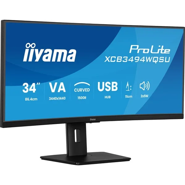 iiyama ProLite XCB3494WQSU-B1, LED-Monitor (86.7 cm (34 Zoll), schwarz (matt), WQHD, VA, Curved, AMD-FreeSync-Premium, 120Hz Panel)
