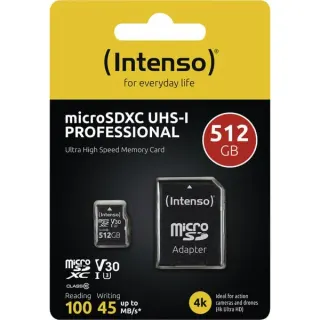 Intenso UHS-I Professional 512 GB microSDXC, Speicherkarte (schwarz, UHS-I U3, Class 10)