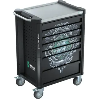 Wera 9705 Tool Rebel Werkstattwagen Stainless 1, mit Bestückung, Werkzeugwagen (schwarz/silber, 177-teilig, im exklusiven Tool Rebel Design)