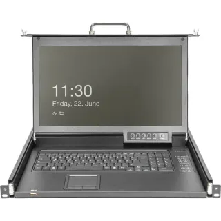 Digitus Modulare HD LCD KVM Konsole mit 17" TFT 16 Port HDMI, KVM-Switch (schwarz, deutsches Tastaturlayout, 16 Port HDMI KVM-Switch, Touchpad)
