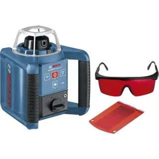 Bosch Professional Rotationslaser GRL 300 HV Professional (blau/schwarz, rote Laserlinie und Lotpunkt, mit Halterung, Baustativ, Laser-Empfänger, im Koffer)