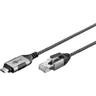 goobay Ethernet-Adapterkabel USB-C 3.2 Gen2 > RJ-45, Slim (schwarz/grau, 15 Meter)