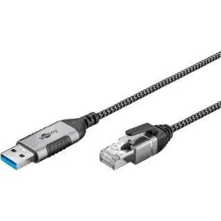 goobay Ethernet-Adapterkabel USB-A 3.2 Gen1 > RJ-45, Slim (schwarz/grau, 15 Meter)