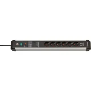 Brennenstuhl Premium-Protect-Line Steckdosenleiste 6-fach (schwarz/aluminium, 3 Meter, 60.000A Überspannungsschutz, 2x USB-A, B-Ware)