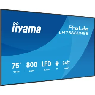 iiyama LH7566UHSB-B1AG, Public Display (schwarz (matt), UltraHD/4K, VA, HDMI, USB-C)