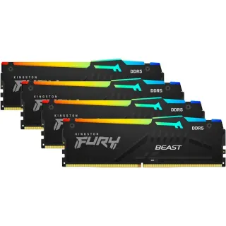Kingston FURY DIMM 64 GB DDR5-6000 (4x 16 GB) Quad-Kit, Arbeitsspeicher (schwarz, KF560C40BBAK4-64, FURY Beast RGB, INTEL XMP)