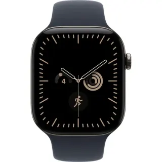Apple Watch Series 12, Smartwatch (Titan Natur, 46 mm, Sportarmband Navyblau S/M, Cellular)