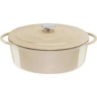 Tefal Ovaler Bräter aus Lov Gusseisen Ø 34cm (beige, mit Deckel, 7,2 Liter, B-Ware)