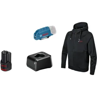 Bosch Professional Heat+Jacket GHH 12+18V Kit Größe L, Arbeitskleidung (schwarz, inkl. Ladeadapter GAA 12V-21, 1x 12-Volt-Akku)