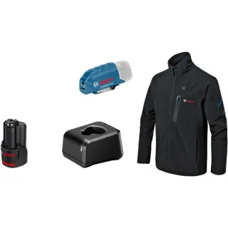 Bosch Professional Heat+Jacket GHJ 12+18V Kit Größe S, Arbeitskleidung (schwarz, inkl. Ladeadapter GAA 12V-21, 1x 12-Volt-Akku)