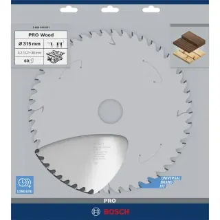 Bosch Professional PRO Wood Kreissägeblatt, Ø 315mm, 60Z (Bohrung 30mm, für Tischkreissägen)