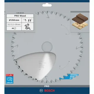 Bosch Professional PRO Wood Kreissägeblatt, Ø 250mm, 40Z (Bohrung 30mm, für Kapp- & Gehrungssägen)