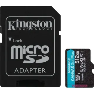 Kingston Canvas Go! Plus 512 GB microSDXC, Speicherkarte (schwarz, UHS-I U3, Class 10, V30, A2)