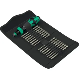 Wera Kraftform Kompakt 60 RA-R Imperial 1, Bit-Satz (schwarz/grün, 17-teilig, 1/4", zöllig, mit Ratschenfunktion und Rapidaptor Schnellwechselfutter)