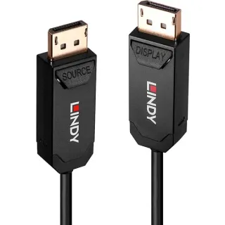 Lindy Fibre Optic Hybrid DisplayPort 2.0 UHBR10 Kabel (schwarz, 20 Meter, AOC-Kabel, 8K 60Hz)