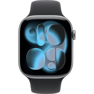 Apple Watch Series 11, Smartwatch (grau, Aluminium, 46 mm, Sportarmband schwarz M/L)