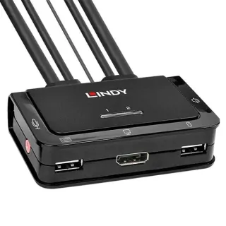 Lindy 2 Port DisplayPort 1.2, USB 2.0 & Audio Cable KVM Switch, KVM-Switch (schwarz)
